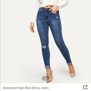 SHEIN High Rise Distressed Skinny Jeans